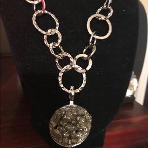 Pyrite Stone with Silver Circular Disk Necklace